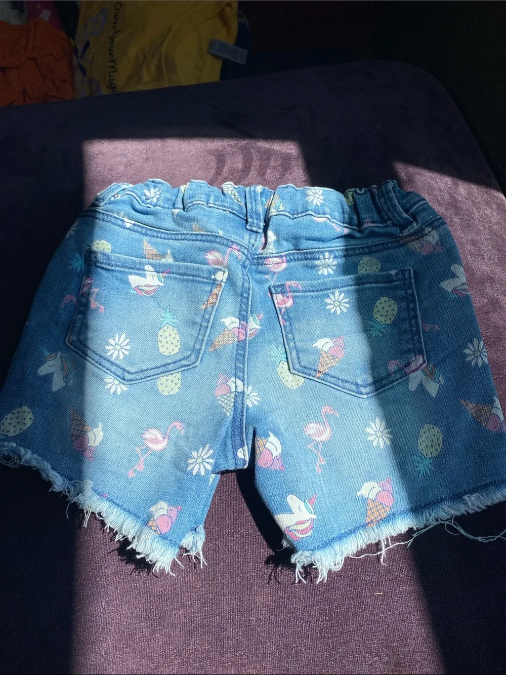 Girls Blue Denim Shorts with Flamingo & Unicorn Print/4T jean